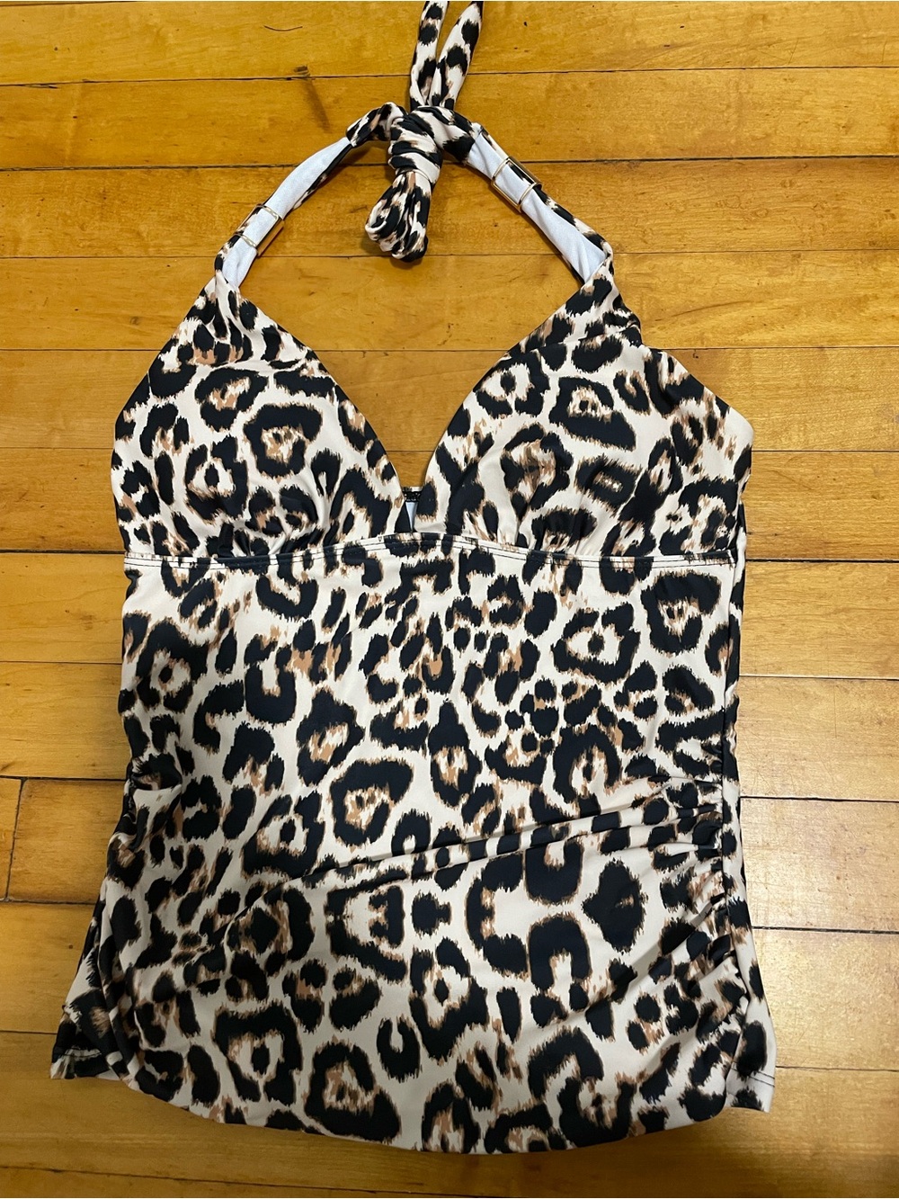Leopard Print Halter Swim Top Brown/Black Tankini Padded Size Small